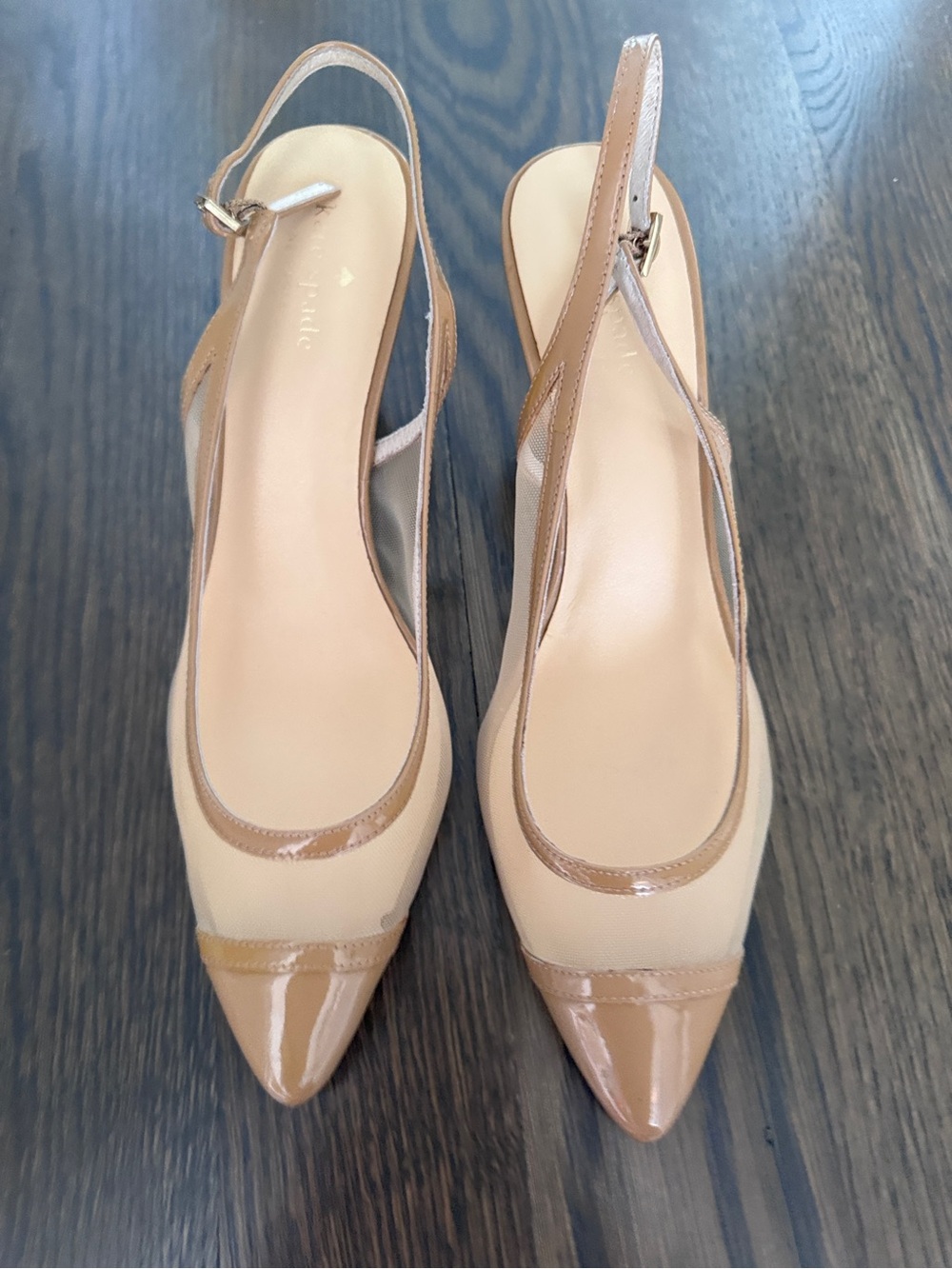 kate spade - Nude/Tan Mesh & Patent Leather Pointed-Toe Slingback Pumps